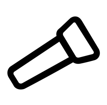 Minimal clean flat vector line icon showing a compact flashlight, ideal for outdoor guides, utility menus, and emergency preparedness materials.