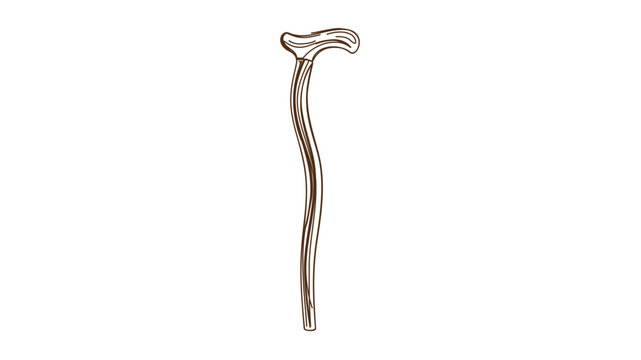 Clean flat vector line icon showing a walking stick for trail adventures, perfect for camping checklists, hiking apps, and outdoor shop signage.