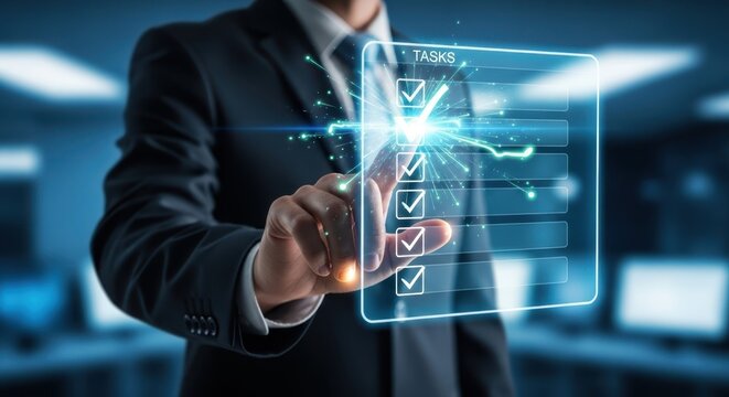 Corporate digital task verification stock photograph