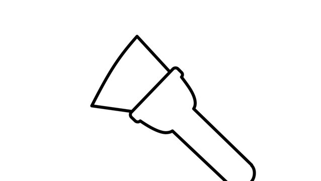 Clean flat vector line icon of a minimalist flashlight, suited for camping gear lists, emergency kits, night hiking apps, and tool menus.
