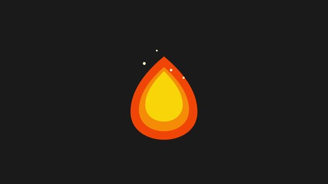 Flat 2D animation of a stylized flame icon flickering against a dark background