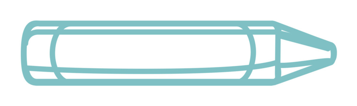 A clean flat vector line icon depicting a crayon for school stationery, creative workshops, children&rsquo;s activities, or art education layouts.