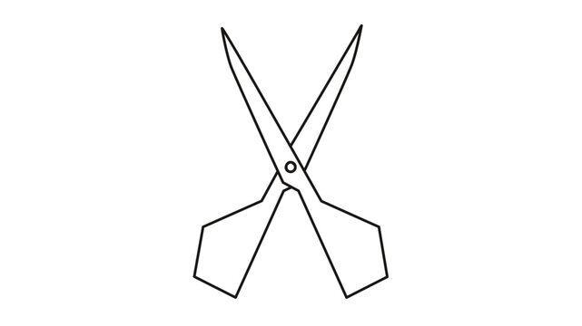 Minimal clean flat vector line icon of open scissors, ideal for crop buttons, crafting guides, sewing patterns, school supplies, and print layouts.