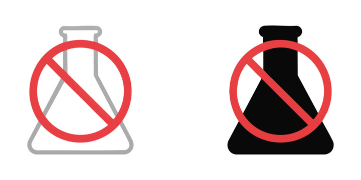 Erlenmeyer flask with red prohibition sign representing chemical restriction or no laboratory access.