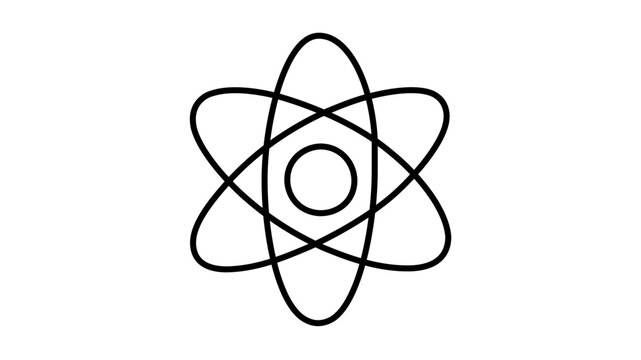 Clean flat vector line icon of an atom symbol, ideal for science education, laboratory research, physics apps, or STEM presentation designs.