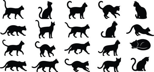 Halloween black cat silhouette vector set, spooky feline poses icon © MehediHasan