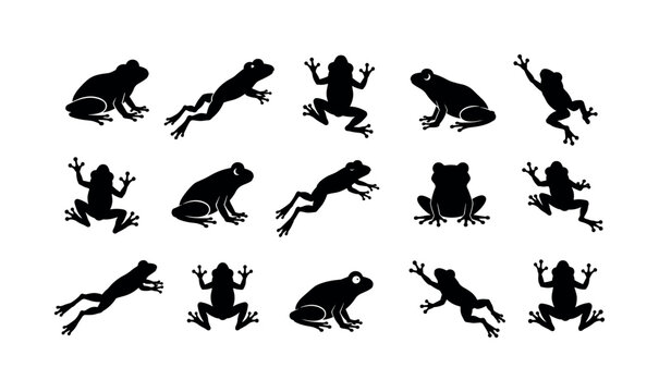 Black frog silhouette pattern with jumping amphibians and simple animal shapes, frogs, silhouettes, black, pattern, amphibian,