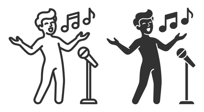 male singer icon set with microphone and musical notes vector illustration on transparent background