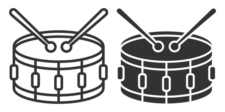 drum icon set with drumsticks musical instrument symbols on transparent background
