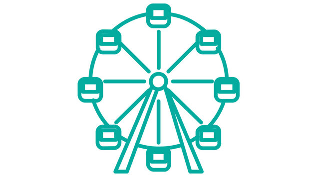 Minimal clean flat vector line icon of a ferris wheel, great for amusement park maps, travel guides, festival apps, and attraction signs.