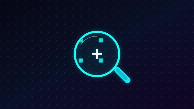 magnifying glass plus zoom icon with expanding grid cells