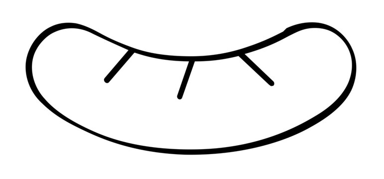 Clean flat vector line icon of a classic sausage link, useful for butcher catalogs, barbecue party flyers, menu icons, or picnic planning tools.