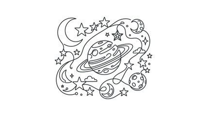 Saturn Planet with Stars and Moons. © Cardosa