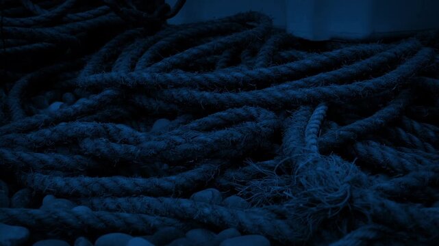 Fishing Boat Ropes In Pile At Night
