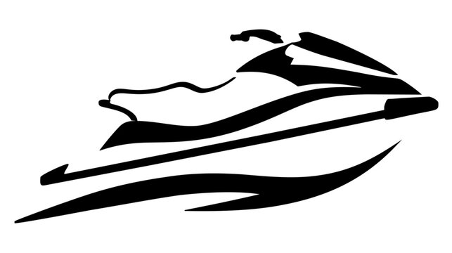 Clean flat vector line icon of a modern jet ski, useful for watersport clubs, beach rental catalogs, navigation labels, and summer adventure branding.