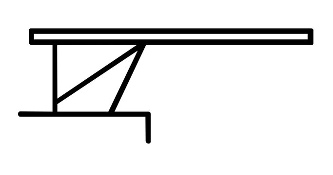 Minimal clean flat vector line icon showing a simple diving board, useful for pool rules, swim club branding, and recreation layouts.