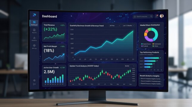 Data visualization interface with charts chart, data visualization, business growth, financial graph, analytics, market trend,