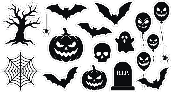 Halloween Spooky Elements with Pumpkins Bats and Spiderwebs