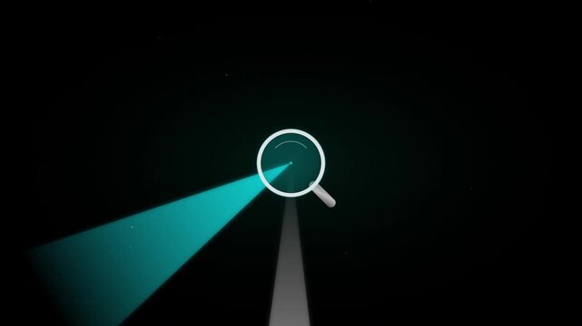 magnifying glass search icon with scanning light beams