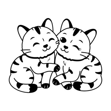 Orange cat kissing a gray cat on the cheek.