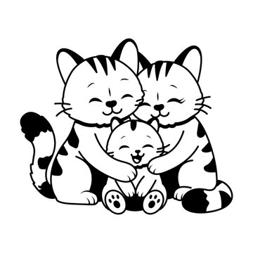 Three cats sitting together as a family.