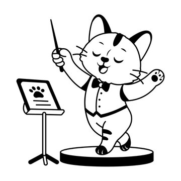 Cat pointing at a presentation board.