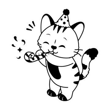 Cat dancing with party confetti.