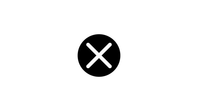 Animated black x mark on white background, minimalist close or decline symbol for user interface cross