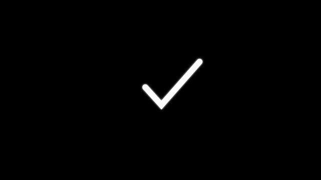 Animated white checkmark on black background, for user interface, tick animation motion, ui