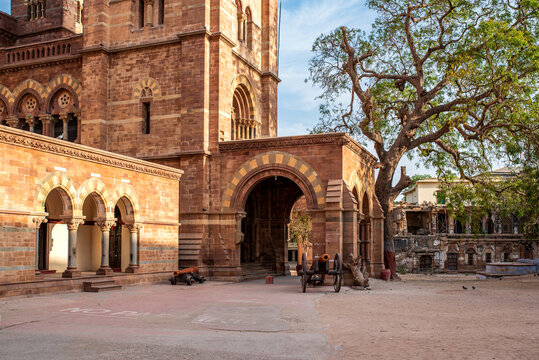 Courtyard of the Prag Mahal royal palace in Italian Gothic style in Bhuj