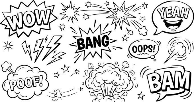 Comic book sound effects and explosion illustrations