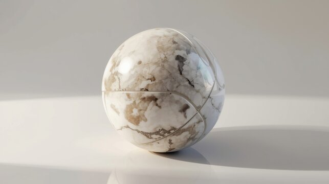 Marble textured spherical basketball concept on white background with shadows sports equipment idea
