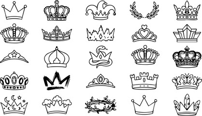 Collection of hand drawn  unique crown and tiara illustrations © Jawad