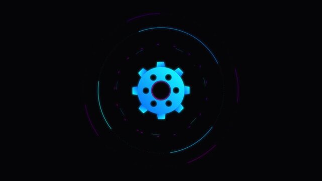 mechanical engineering gear icon spinning with tech lines