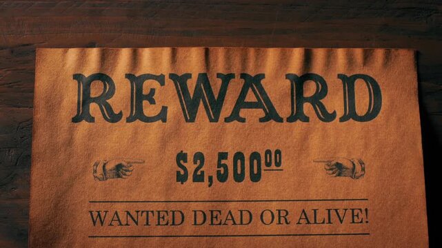 Wild West Outlaw Reward Sign Moving Shot