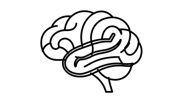 Minimalist brain flat vector line icon with clean strokes for psychology apps, learning platforms, medical content, and cognitive research layouts.
