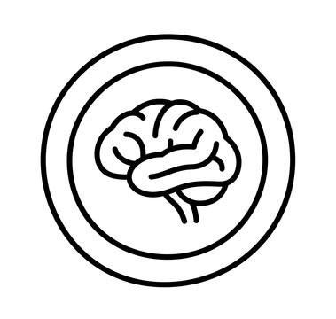 Clean flat vector line icon of a brain inside a target, ideal for focus, strategy, cognitive goals, coaching, or mindset app interfaces.