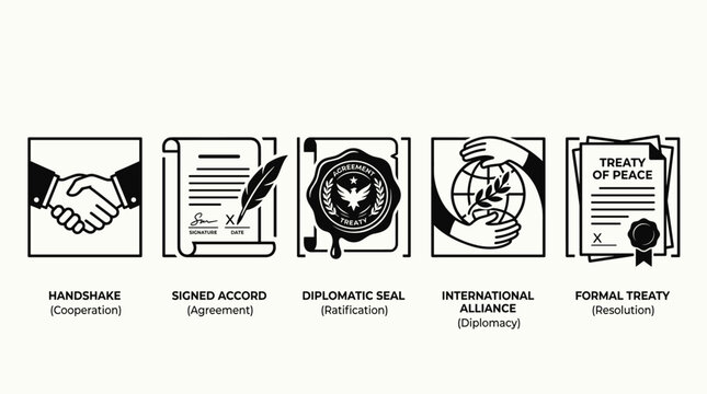 Diplomatic Agreement and International Peace Treaty Icon Set