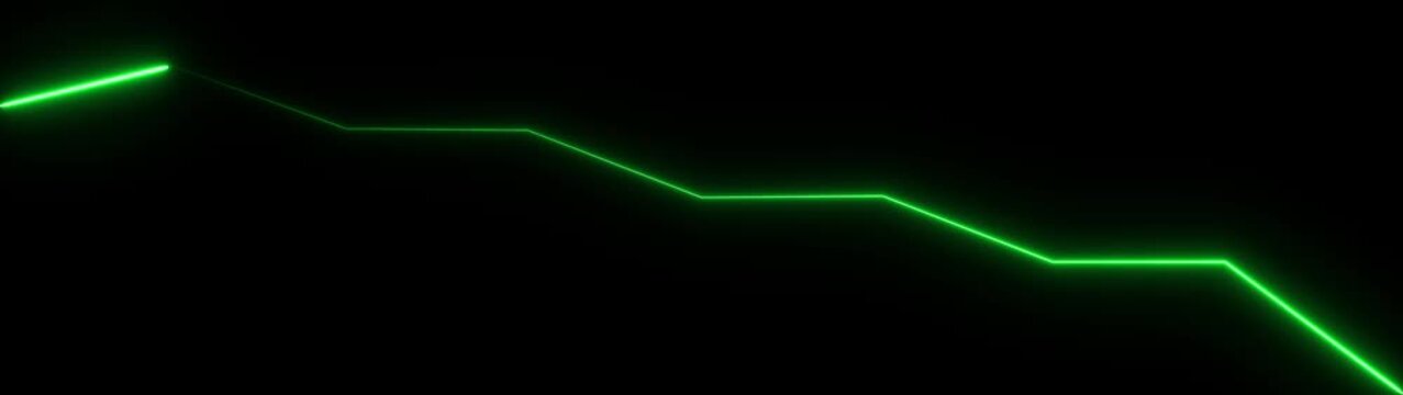 glowing neon downward graph with arrow  indicating decline, loss, and negative trends on a dark, abstract background, perfect for conveying risk, crisis animation. 4k