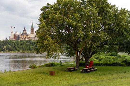 Scenic viewpoint from Gatineau looking across Ottawa River toward Parliament buildings