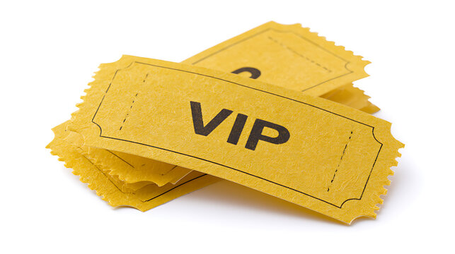 Exclusive Access VIP Event Tickets: Stack of Golden Entry Passes for Premium Service or Special Membership in a Group on Pristine White Background