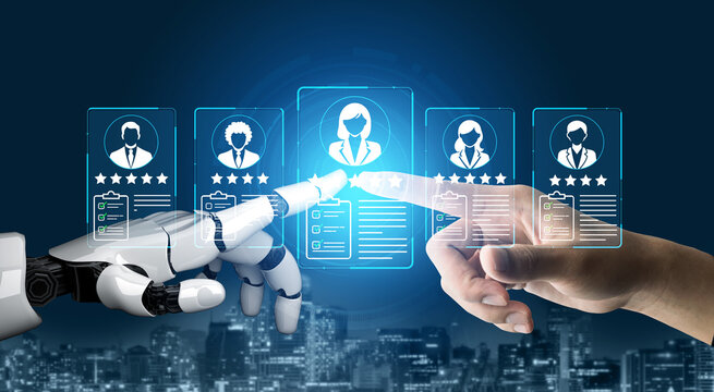 Futuristic Interaction Between Human Hand and Robotic Hand with Digital Avatars and Data on City Skyline Background. Entropy.