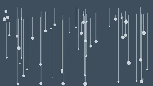Abstract vertical lines and floating circles motion background, minimalist digital data flow animation in blue and 4k white