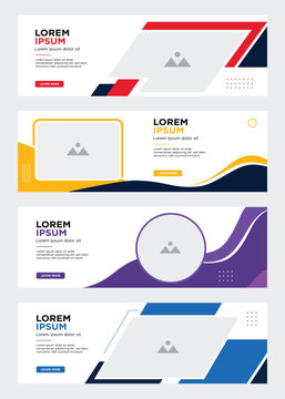 Collection of Modern Corporate Social Media Banner Templates with Abstract Geometric Flat Vector Design