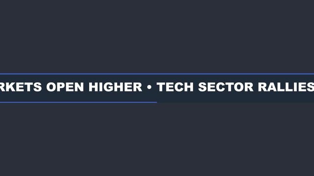 Breaking news ticker overlay: markets open higher, tech sector rallies, and global summit concludes animation 4k