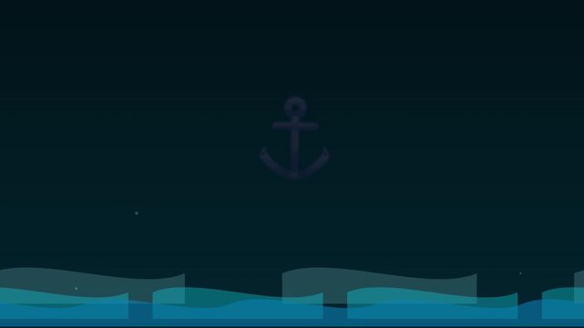 minimalist anchor nautical icon with ocean wave motion