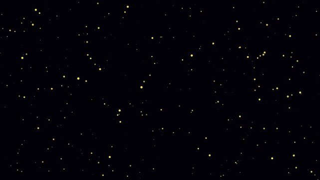 Golden glitter particles floating on animation 4k black background, luxury abstract motion overlay for projects