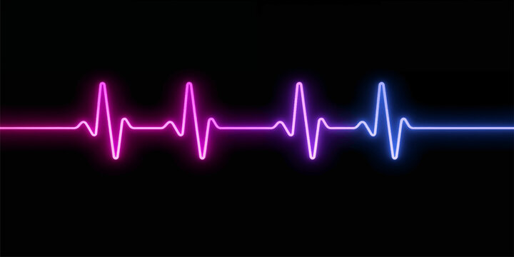 Heartbeat Waveform on Black Background with Medical Monitor EKG Line, Digital Cardiogram Pulse Graph and Healthcare Technology Illustration