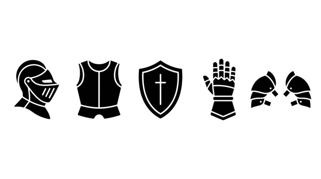 Set of Medieval Knight Armor and Combat Equipment Icons