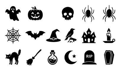 Obraz premium Halloween Silhouette Icon Collection Vector Set